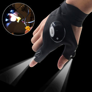 1 Pair Right and Left Multifunctional Gloves Outdoor Hiking Fingerless Gloves with LED Light Waterproof Flashlight Gloves